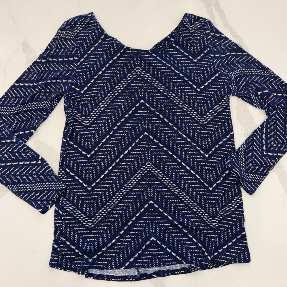 Lucky Brand Made in USA Navy Geometric Long Sleeve Top L